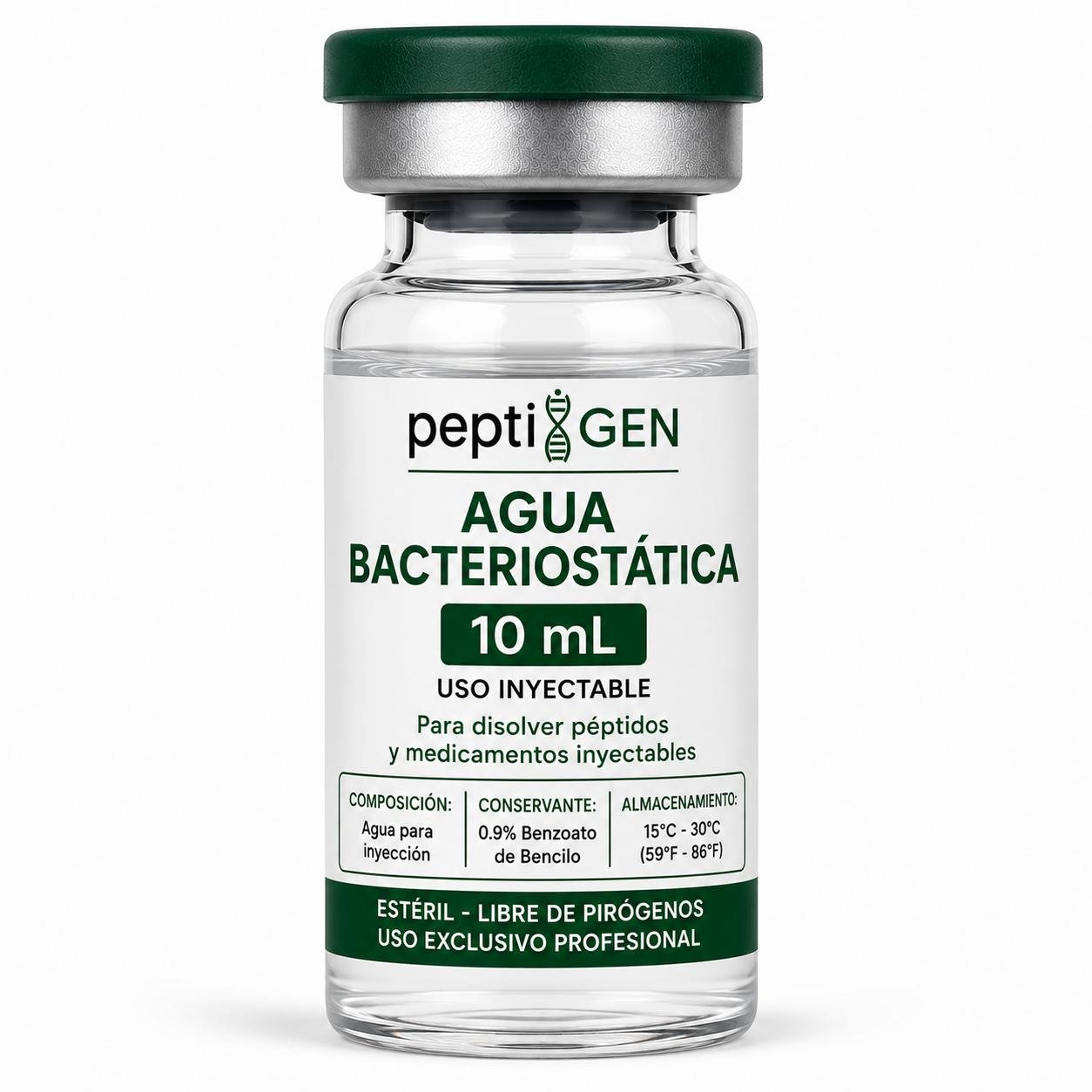 Agua bacteriostática 10 ml vial liofilizado de alta pureza - Peptigene Colombia