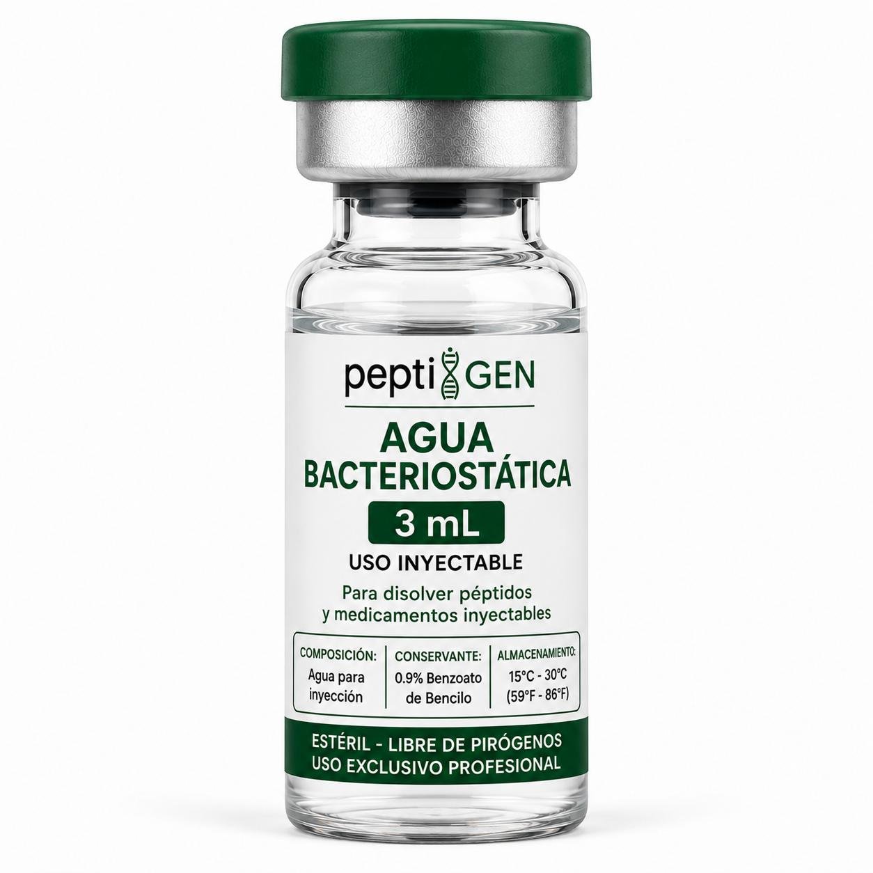 Agua bacteriostática 3 ml vial liofilizado de alta pureza - Peptigene Colombia