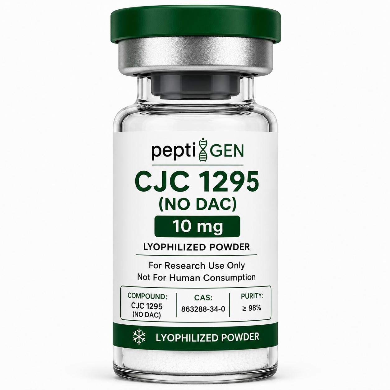 CJC-1295 No DAC 10mg vial liofilizado de alta pureza - Peptigene Colombia