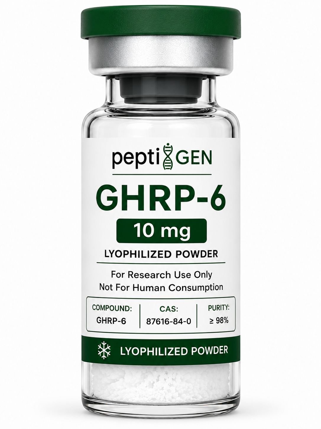 GHRP-6 10mg vial liofilizado de alta pureza - Peptigene Colombia