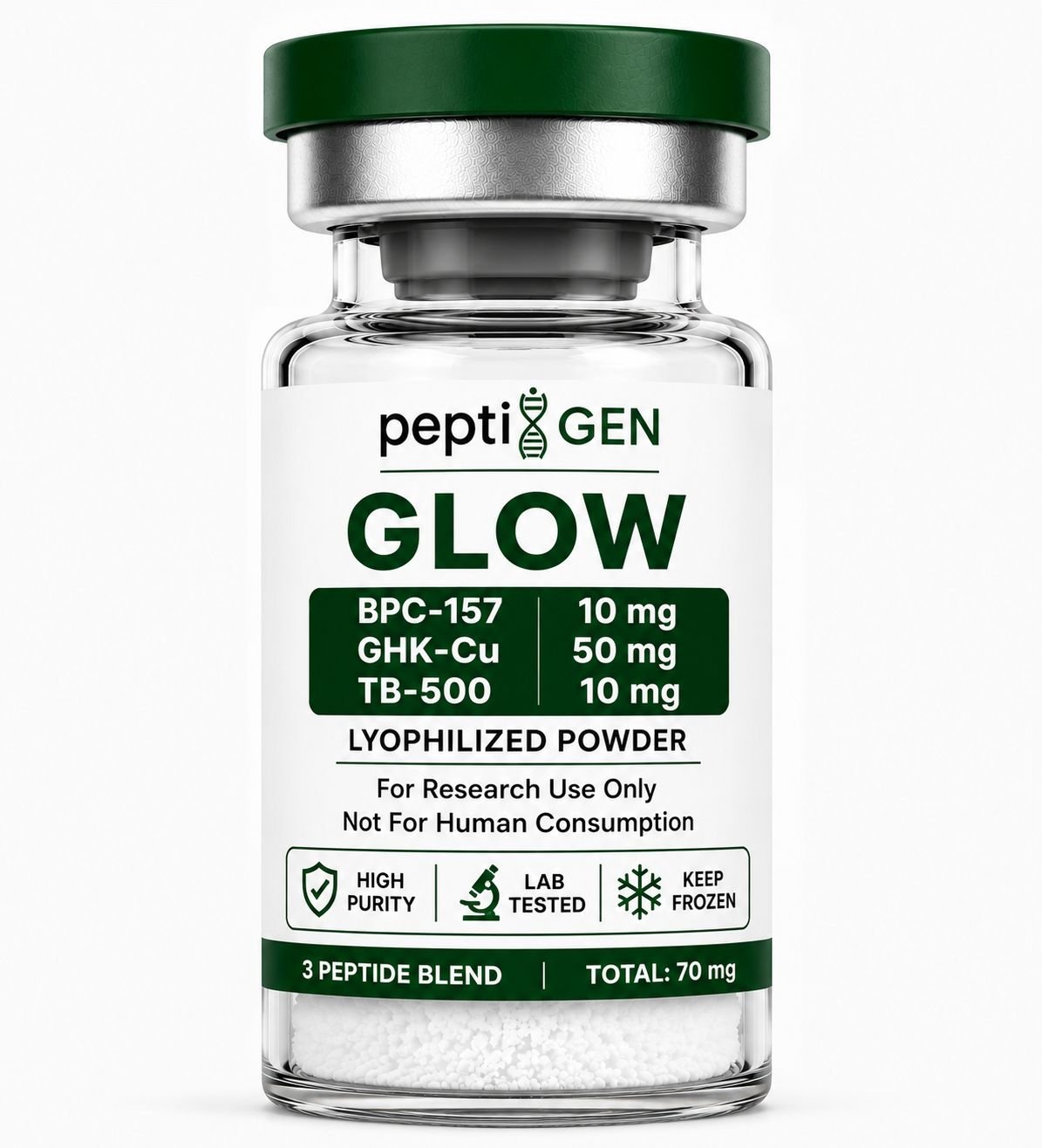 Glow 70mg vial liofilizado de alta pureza - Peptigene Colombia