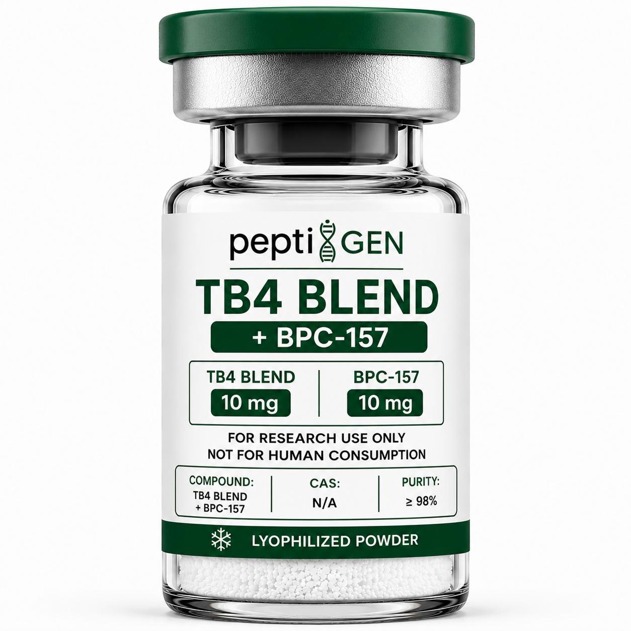 TB4 Blend + BPC-157 10mg + 10mg vial liofilizado de alta pureza - Peptigene Colombia