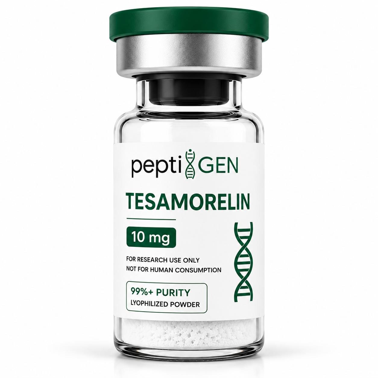 Tesamorelin 10mg vial liofilizado de alta pureza - Peptigene Colombia