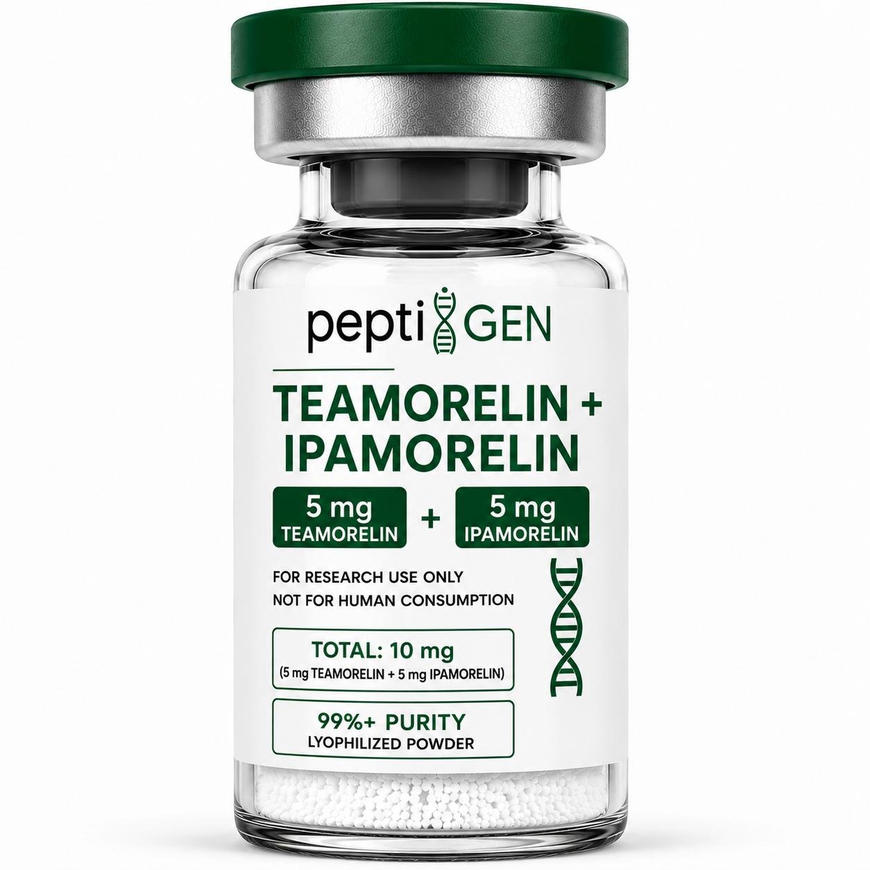 Tesamorelin + Ipamorelin 5mg + 5mg vial liofilizado de alta pureza - Peptigene Colombia
